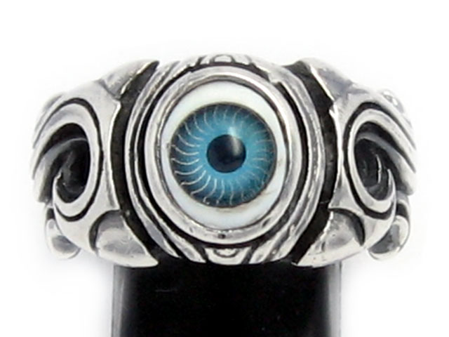 日本925純銀大款厚身重手大藍眼球眼球戒指