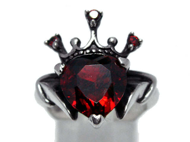 日本925純皇冠心型紅水晶戒指  稀有品
