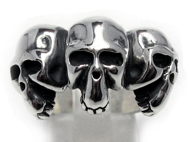 日本925純銀三個骷髏骨頭戒指