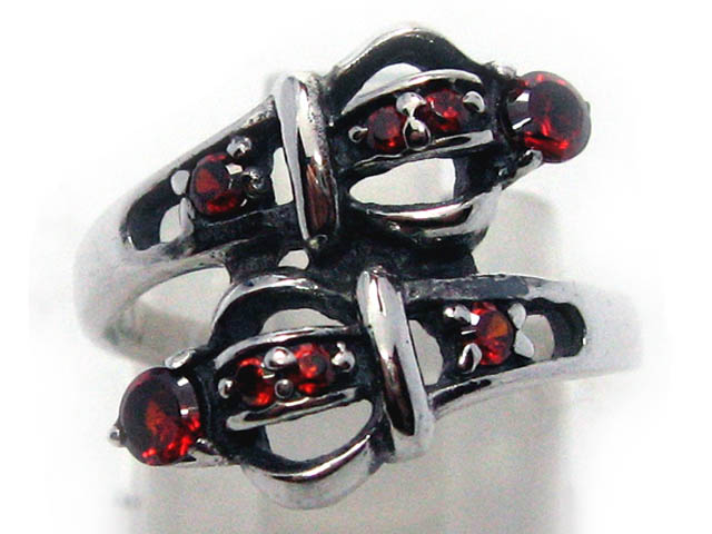 日本925純銀紅水晶雙皇冠戒指 可調較大細