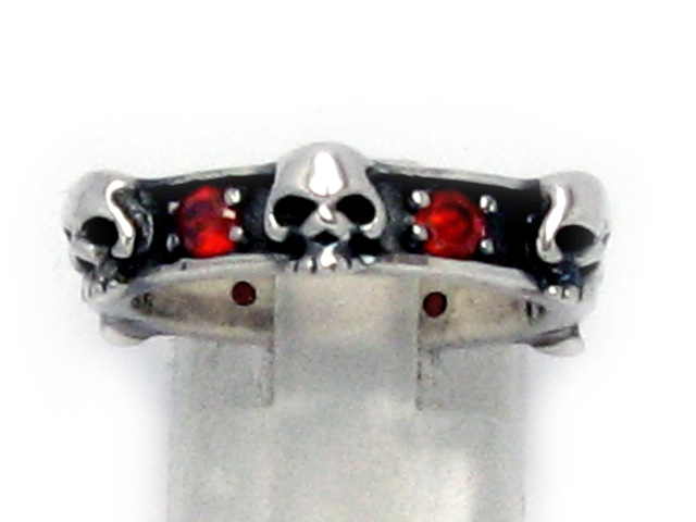 日本925純銀全紅水晶骷髏骨頭厚身戒指