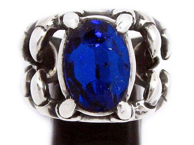 日本925純銀特大龍爪牙藍水晶戒指