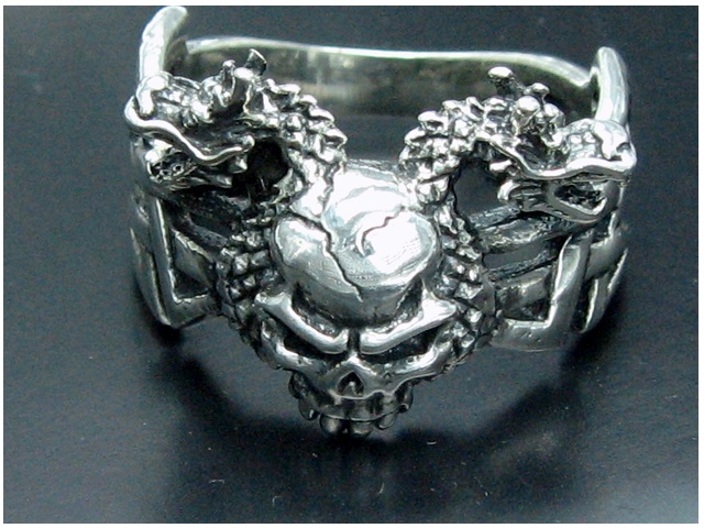 日本925純銀雙龍骷髏骨頭戒指