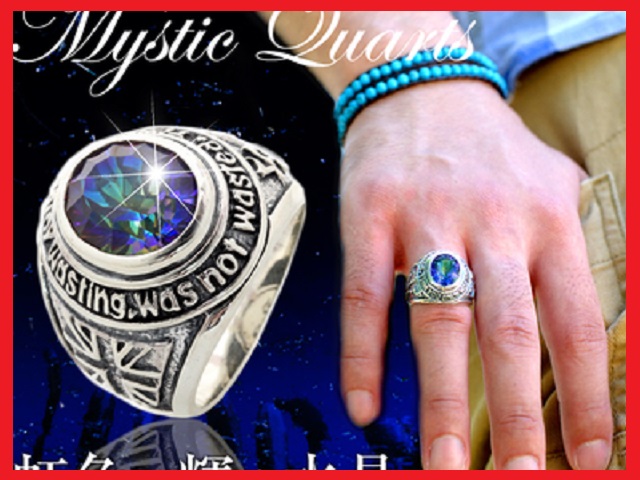 日本正品925純銀大款彩藍水晶 school ring 戒指