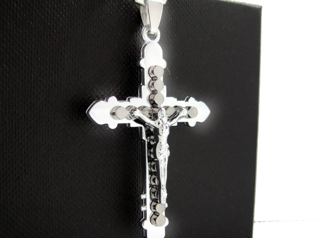 日本純精鋼銀黑色十字架耶穌頸鍊吊咀